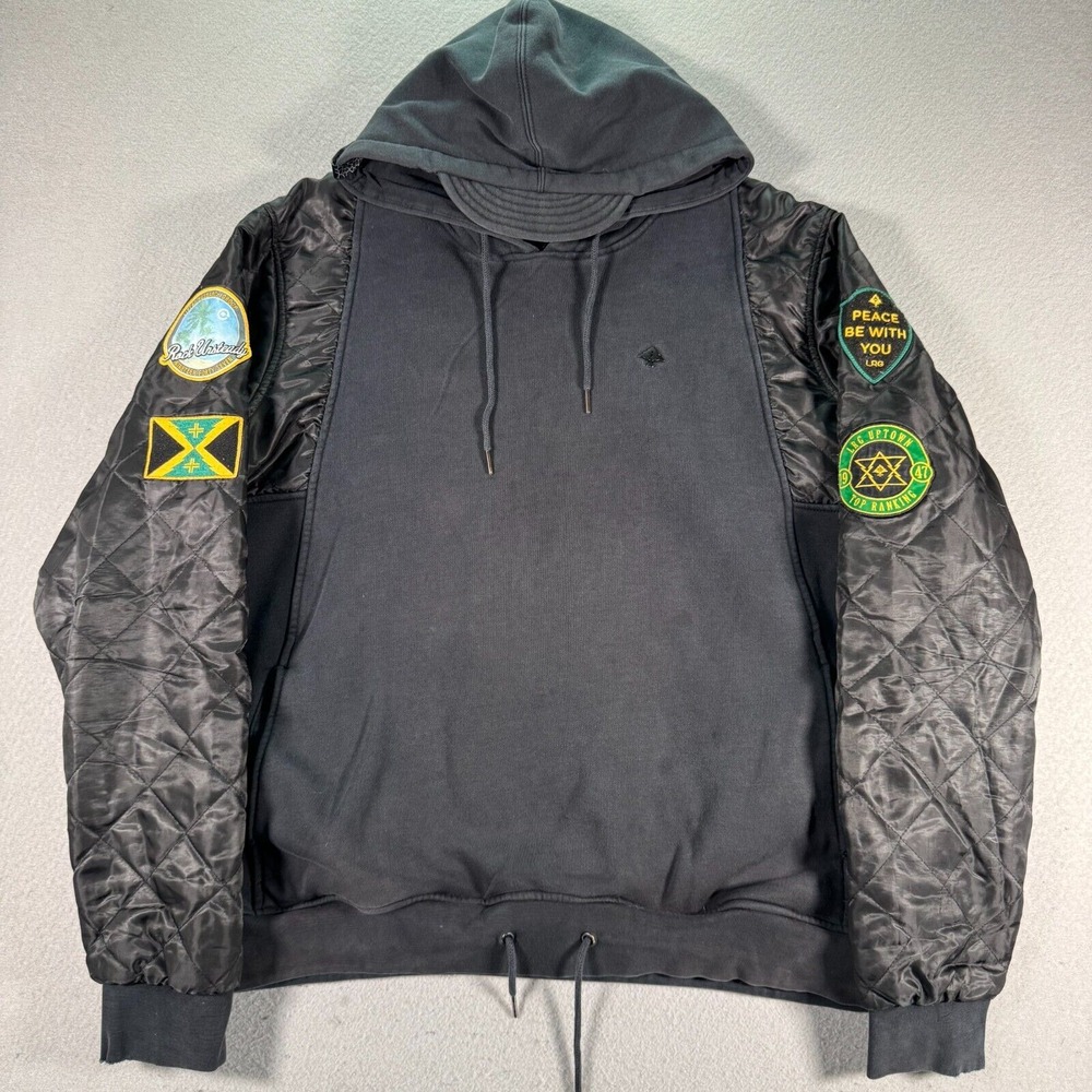 Vintage LRG Hoodie Sweatshirt Mens 2XL Black Rock Unsteady Jamaican Patch Fleece